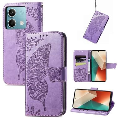 Peněženkové kožené pouzdro Butterfly Love na Xiaomi Redmi Note 13 - Levandulová