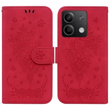 Peněženkové kožené pouzdro Butterfly Rose na Xiaomi Redmi Note 13 - Červená