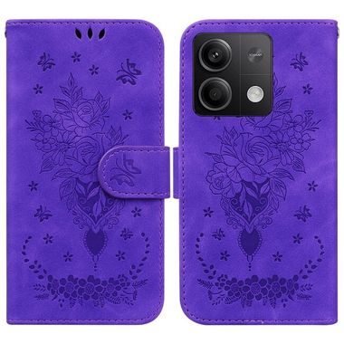 Peněženkové kožené pouzdro Butterfly Rose na Xiaomi Redmi Note 13 - Fialová