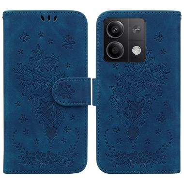 Peněženkové kožené pouzdro Butterfly Rose na Xiaomi Redmi Note 13 - Modrá