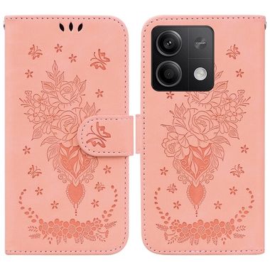 Peněženkové kožené pouzdro Butterfly Rose na Xiaomi Redmi Note 13 - Růžová