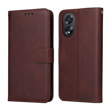 Peněženkové kožené pouzdro Calf Texture na Oppo A38 - Hnědá