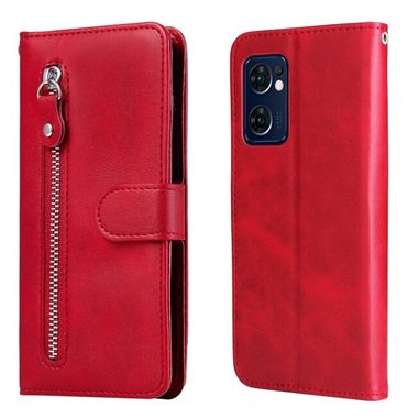 Peněženkové kožené pouzdro Calf Zipper na Oppo Reno 7 5G - Červená