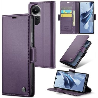 Peněženkové kožené pouzdro CaseMe Litchi pro OPPO Reno10 5G/10 Pro 5G - Fialová