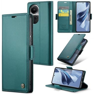 Peněženkové kožené pouzdro CaseMe Litchi pro OPPO Reno10 5G/10 Pro 5G - Tyrkysová