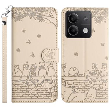 Peněženkové kožené pouzdro Cat Embossing na Xiaomi Redmi Note 13 - Béžová