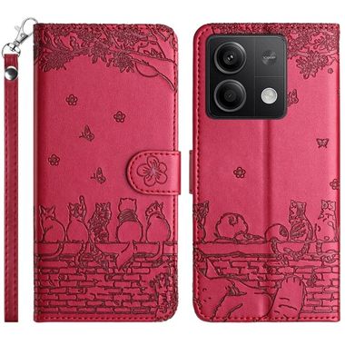 Peněženkové kožené pouzdro Cat Embossing na Xiaomi Redmi Note 13 - Červená