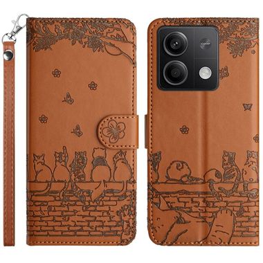 Peněženkové kožené pouzdro Cat Embossing na Xiaomi Redmi Note 13 - Hnědá