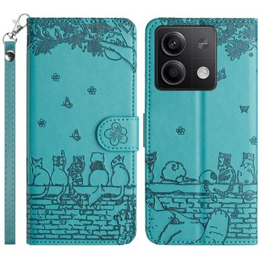 Peněženkové kožené pouzdro Cat Embossing na Xiaomi Redmi Note 13 - Modrá