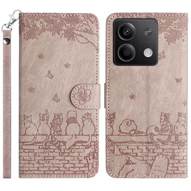 Peněženkové kožené pouzdro Cat Embossing na Xiaomi Redmi Note 13 - Šedá