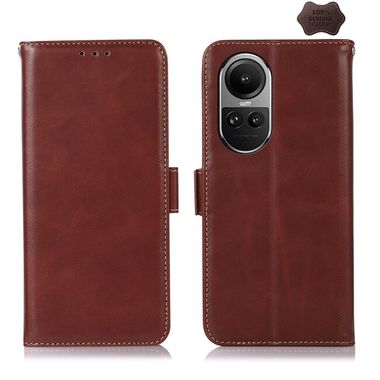 Peněženkové kožené pouzdro Crazy Horse Cowhide pro OPPO Reno10 5G/10 Pro 5G - Hnědá