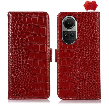 Peněženkové kožené pouzdro Crocodiel Cowhide pro OPPO Reno10 5G/10 Pro 5G - Červená