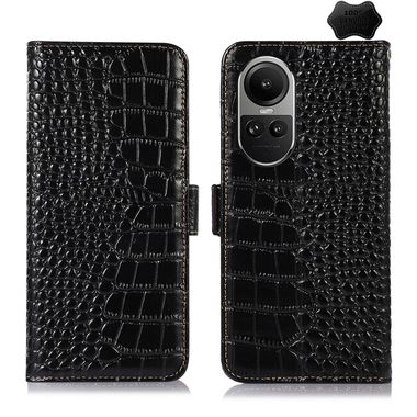 Peněženkové kožené pouzdro Crocodiel Cowhide na OPPO Reno10 5G/10 Pro 5G - Černá