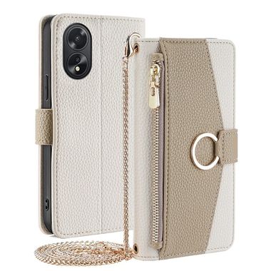 Peněženkové kožené pouzdro Crossbody Litchi na Oppo A38 - Bílá