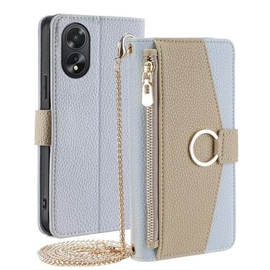 Peněženkové kožené pouzdro Crossbody Litchi na Oppo A38 - Modrá