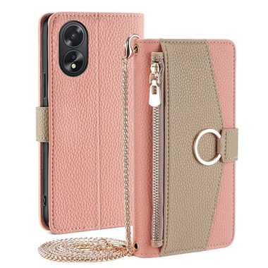 Peněženkové kožené pouzdro Crossbody Litchi na Oppo A38 - Růžová