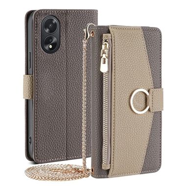 Peněženkové kožené pouzdro Crossbody Litchi na Oppo A38 - Šedá