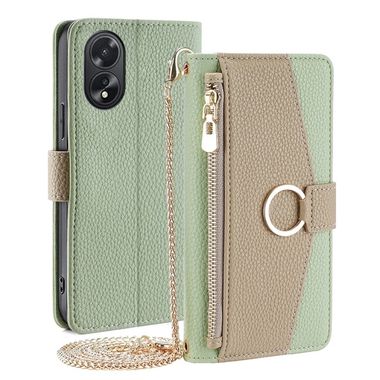 Peněženkové kožené pouzdro Crossbody Litchi na Oppo A38 - Zelená