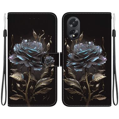 Peněženkové kožené pouzdro Crystal Drawing na Oppo A38 - Black Rose