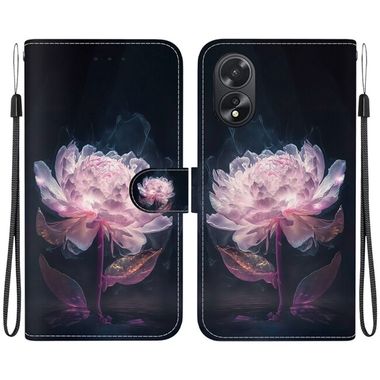 Peněženkové kožené pouzdro Crystal Drawing na Oppo A38 - Purple Peony