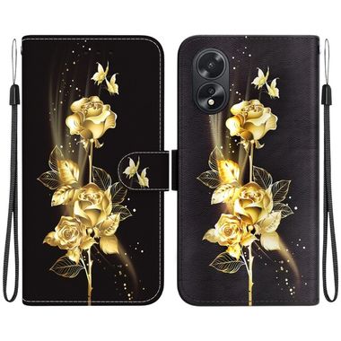 Peněženkové kožené pouzdro Crystal Drawing na Oppo A38 - Gold Butterfly Rose