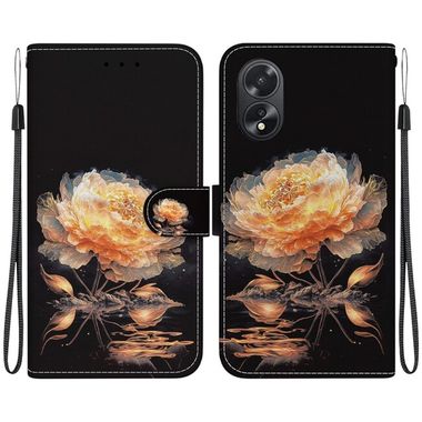 Peněženkové kožené pouzdro Crystal Drawing na Oppo A38 - Gold Peony