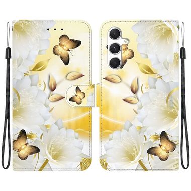 Peněženkové kožené pouzdro Crystal Drawing pro Samsung Galaxy S24 5G - Gold Butterfly Epiphyllum