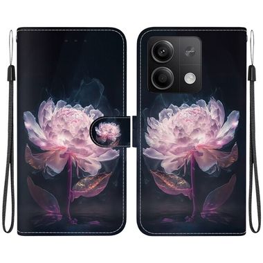 Peněženkové kožené pouzdro Crystal Drawing na Xiaomi Redmi Note 13 - Purple Peony