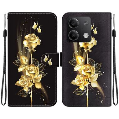 Peněženkové kožené pouzdro Crystal Drawing na Xiaomi Redmi Note 13 - Gold Butterfly Rose