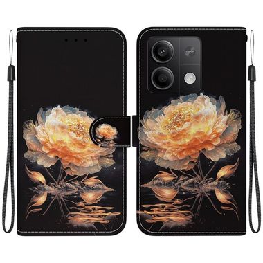 Peněženkové kožené pouzdro Crystal Drawing na Xiaomi Redmi Note 13 - Gold Peony