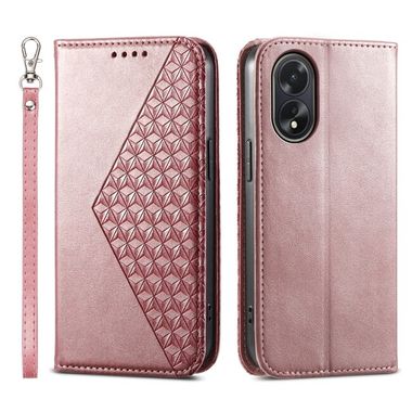 Peněženkové kožené pouzdro Cubic Grid Calf na Oppo A38 - Růžová zlatá