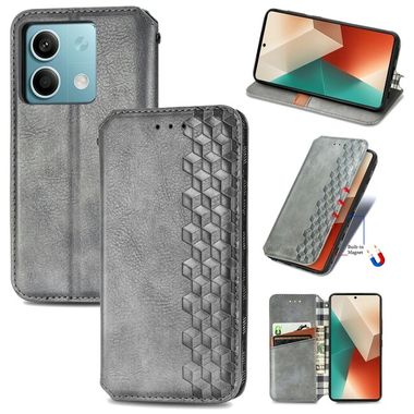 Peněženkové kožené pouzdro Cubic Grid na Xiaomi Redmi Note 13 - Šedá