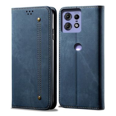 Peněženkové kožené pouzdro Denim na Motorola Edge 50 Pro - Modrá