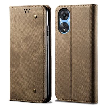 Peněženkové kožené pouzdro Denim na Oppo A38 - Khaki