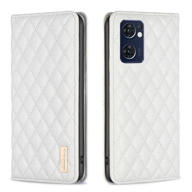 Peněženkové kožené pouzdro Diamond Lattice Flip na Oppo Reno 7 5G - Bílá