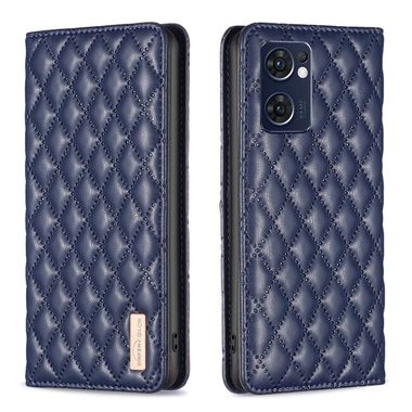 Peněženkové kožené pouzdro Diamond Lattice Flip na Oppo Reno 7 5G - Modrá