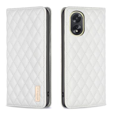 Peněženkové kožené pouzdro Diamond Lattice na Oppo A38 - Bílá