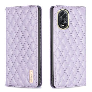 Peněženkové kožené pouzdro Diamond Lattice na Oppo A38 - Fialová