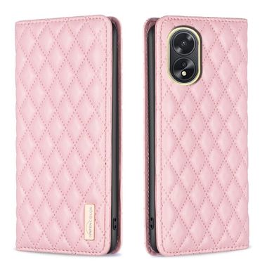 Peněženkové kožené pouzdro Diamond Lattice na Oppo A38 - Růžová