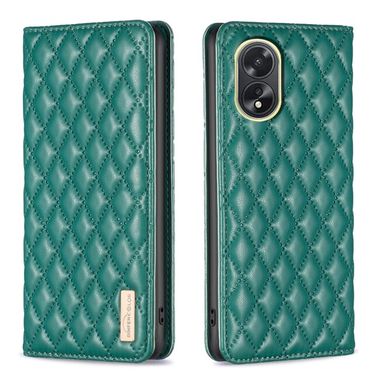 Peněženkové kožené pouzdro Diamond Lattice na Oppo A38 - Zelená