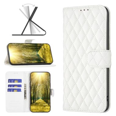 Peněženkové kožené pouzdro Diamond Lattice na Oppo Reno 7 5G - Bílá