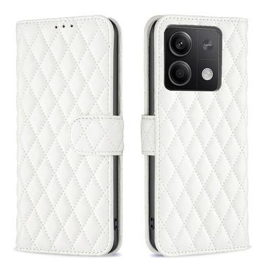 Peněženkové kožené pouzdro Diamond Lattice na Xiaomi Redmi Note 13 - Bílá