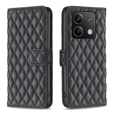 Peněženkové kožené pouzdro Diamond Lattice na Xiaomi Redmi Note 13 - Černá