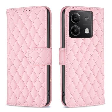 Peněženkové kožené pouzdro Diamond Lattice na Xiaomi Redmi Note 13 - Růžová