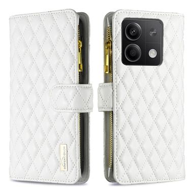 Peněženkové kožené pouzdro Diamond Zipper na Xiaomi Redmi Note 13 - Bílá