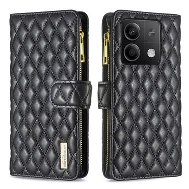 Peněženkové kožené pouzdro Diamond Zipper na Xiaomi Redmi Note 13 - Černá