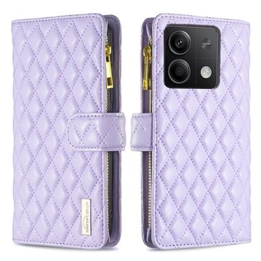 Peněženkové kožené pouzdro Diamond Zipper na Xiaomi Redmi Note 13 - Fialová