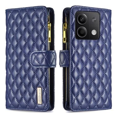 Peněženkové kožené pouzdro Diamond Zipper na Xiaomi Redmi Note 13 - Modrá