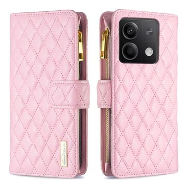 Peněženkové kožené pouzdro Diamond Zipper na Xiaomi Redmi Note 13 - Růžová