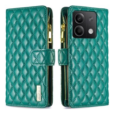 Peněženkové kožené pouzdro Diamond Zipper na Xiaomi Redmi Note 13 - Zelená